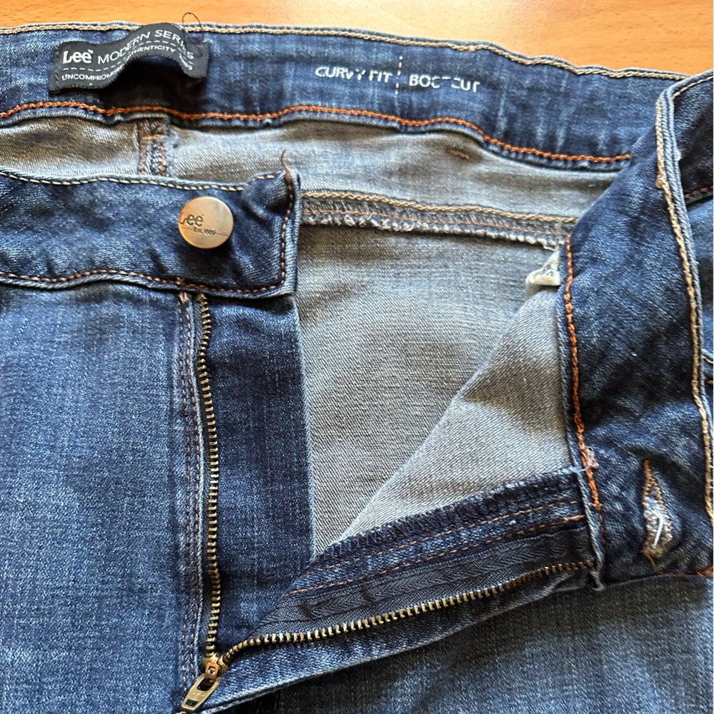 Hand Crafted Blue Purple Flare Jeans Lee modern series curvy bootcut 24W petite - Picture 7 of 15